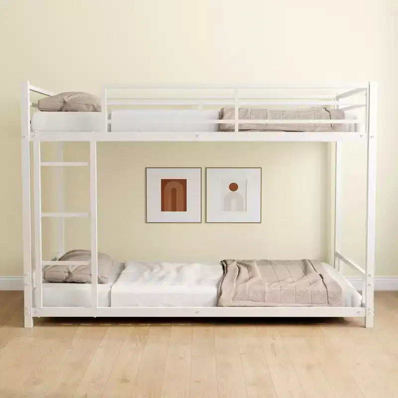 Okak Twin over Twin Metal Loft Bunk Bed Heavy Duty Bedframe with Ladder & Safety Guardrail for Adults Teens Noise Reduced Easy Assemble