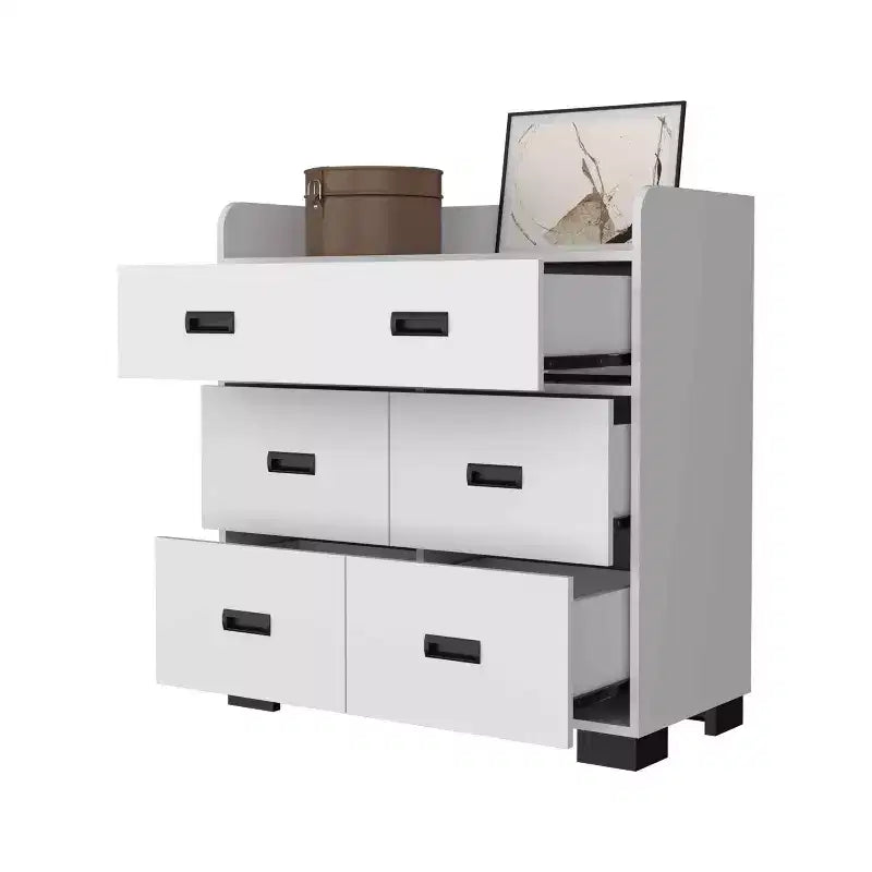 Commode Okak pour chambre à coucher avec double tiroir et 4 tiroirs simples, meuble de rangement en bois pour salon et couloir