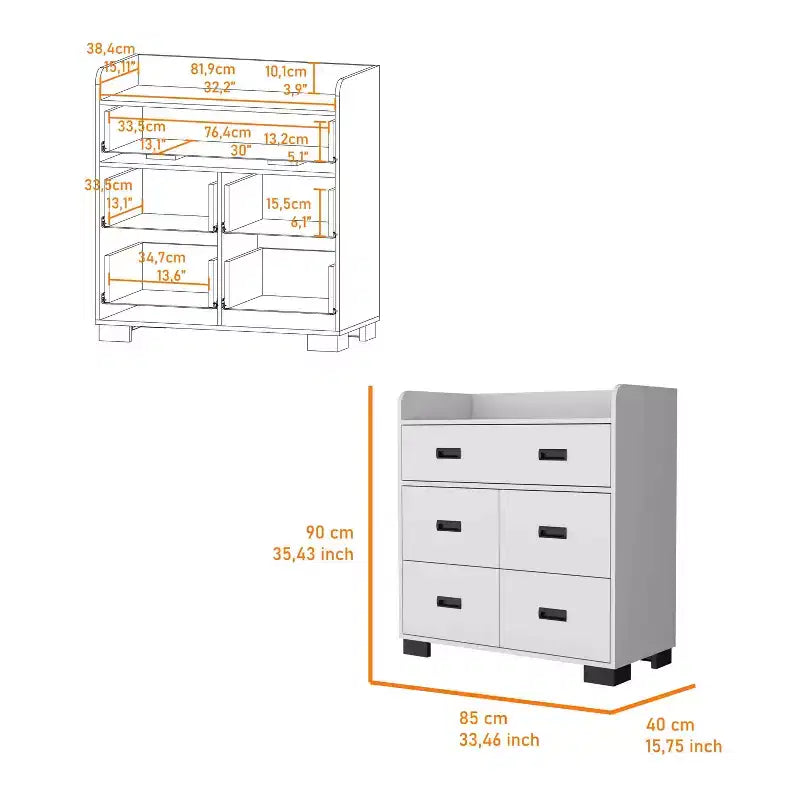 Commode Okak pour chambre à coucher avec double tiroir et 4 tiroirs simples, meuble de rangement en bois pour salon et couloir