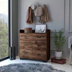 Commode Okak pour chambre à coucher avec double tiroir et 4 tiroirs simples, meuble de rangement en bois pour salon et couloir