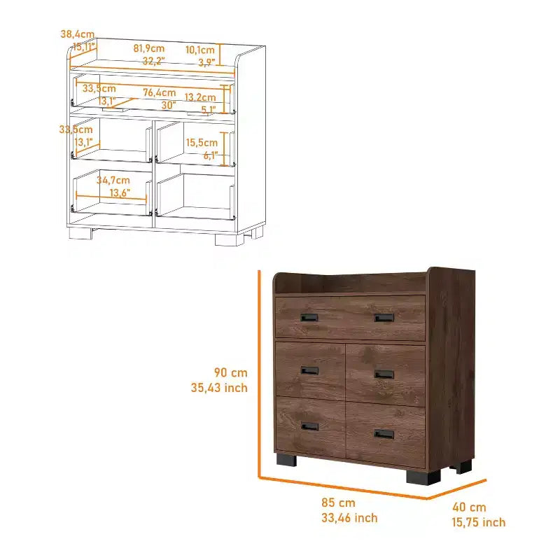 Commode Okak pour chambre à coucher avec double tiroir et 4 tiroirs simples, meuble de rangement en bois pour salon et couloir