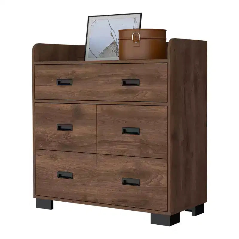 Commode Okak pour chambre à coucher avec double tiroir et 4 tiroirs simples, meuble de rangement en bois pour salon et couloir