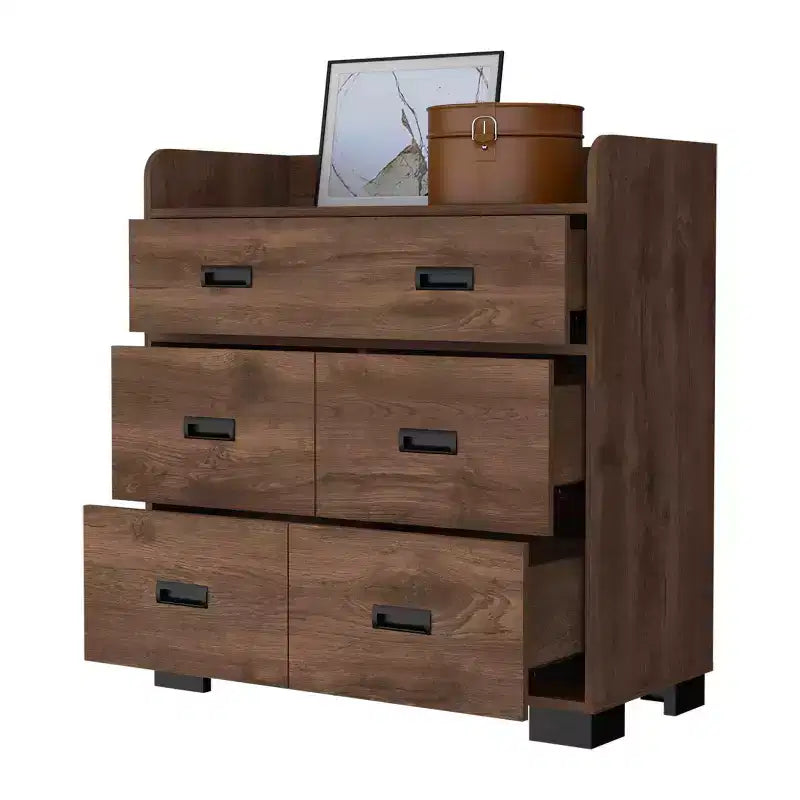 Commode Okak pour chambre à coucher avec double tiroir et 4 tiroirs simples, meuble de rangement en bois pour salon et couloir