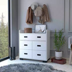 Commode Okak pour chambre à coucher avec double tiroir et 4 tiroirs simples, meuble de rangement en bois pour salon et couloir