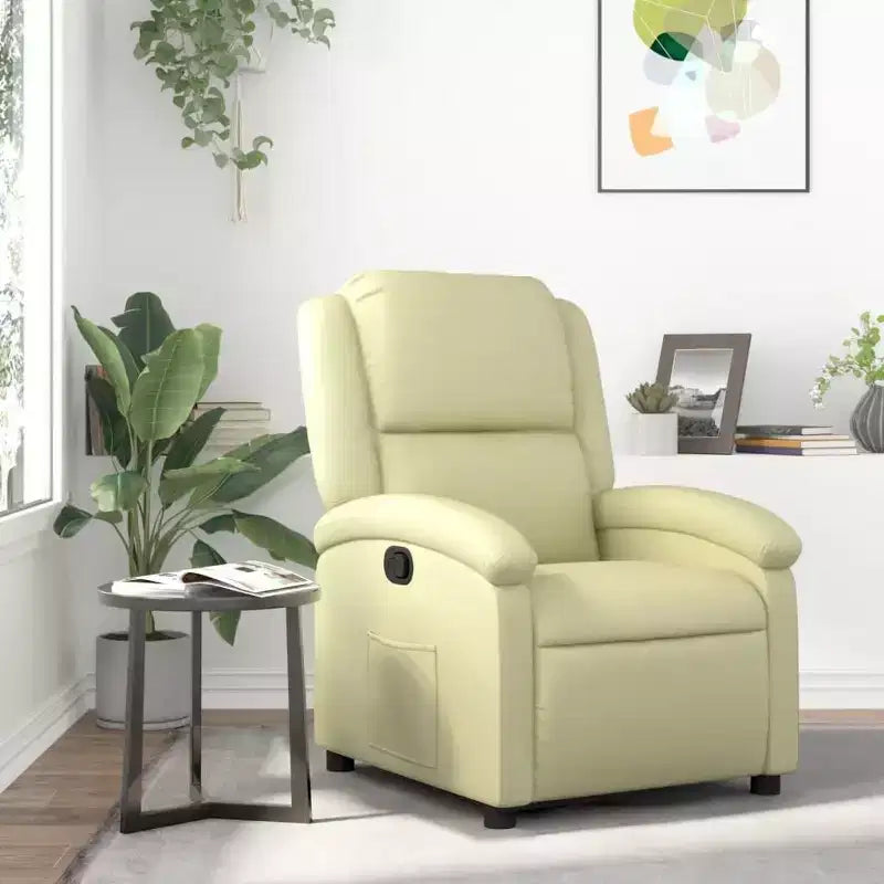 vidaXL Fauteuil inclinable à oreilles Canapé inclinable Mobilier d'assise Cuir véritable - Crème Inclinaison manuelle sans massage