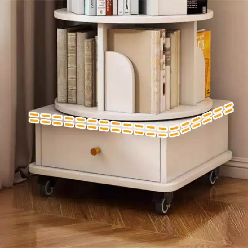 Étagère à livres rotative à 360° à 6 niveaux Chic Crate avec roulettes et tiroir, bibliothèque peu encombrante pour chambre et bureau à domicile