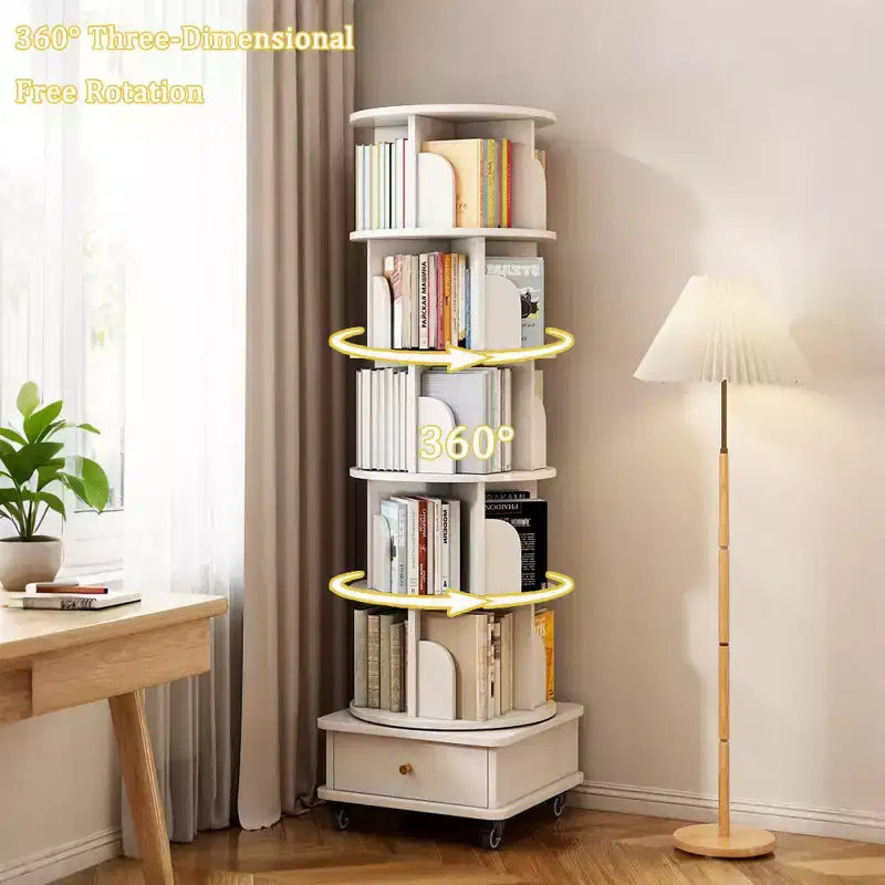 Étagère à livres rotative à 360° à 6 niveaux Chic Crate avec roulettes et tiroir, bibliothèque peu encombrante pour chambre et bureau à domicile
