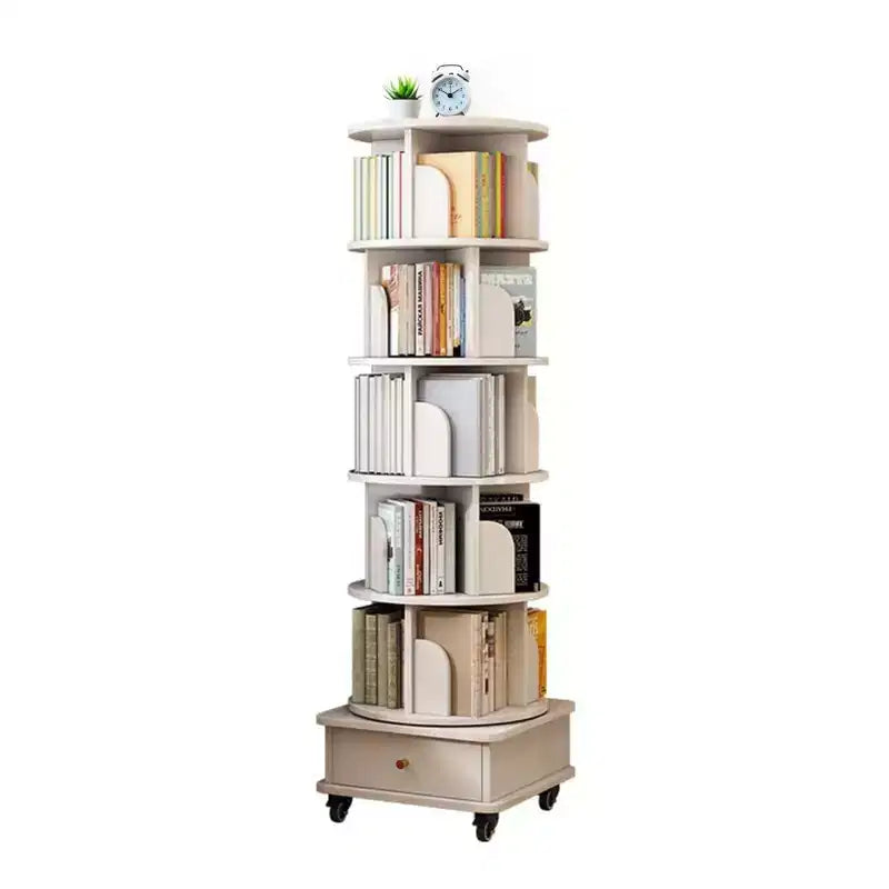 Étagère à livres rotative à 360° à 6 niveaux Chic Crate avec roulettes et tiroir, bibliothèque peu encombrante pour chambre et bureau à domicile