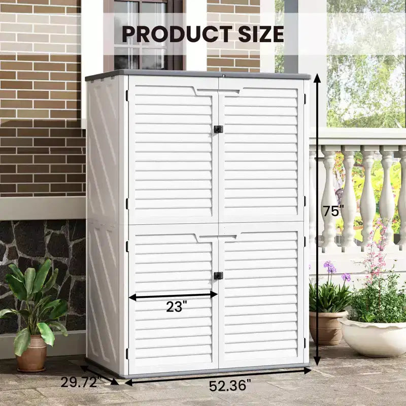 Abri de jardin en résine, 64 pieds cubes. Armoire de rangement extérieure étanche pour garage, outils, coussins de canapé, rangement extérieur