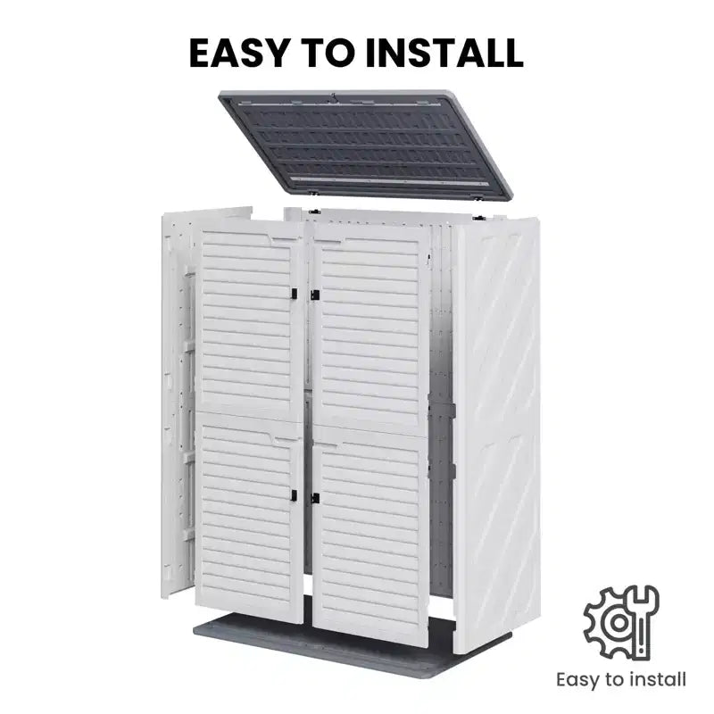 Abri de jardin en résine, 64 pieds cubes. Armoire de rangement extérieure étanche pour garage, outils, coussins de canapé, rangement extérieur
