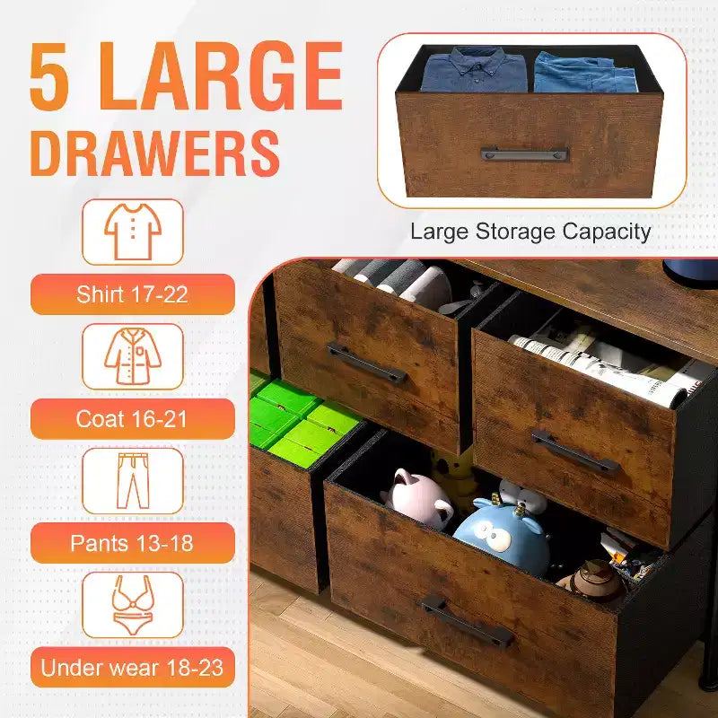 Commode en tissu FDW 5/8/9, commode large avec rangement pour chambre à coucher et salon