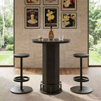 MAYEERTY Ensemble de table de bistrot moderne et rond de 60 cm de style ferme avec 2 tabourets, plateau rustique en MDF et base piédestal en métal, table haute de 96 cm avec repose-pieds