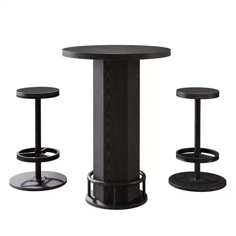 MAYEERTY Ensemble de table de bistrot moderne et rond de 60 cm de style ferme avec 2 tabourets, plateau rustique en MDF et base piédestal en métal, table haute de 96 cm avec repose-pieds