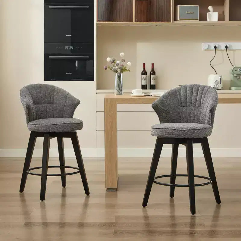 Zeus et Ruta, ensemble de 2 tabourets de bar pivotants à oreilles de 63,5 cm, avec revêtement en chenille, pieds en bois et hauteur réglable