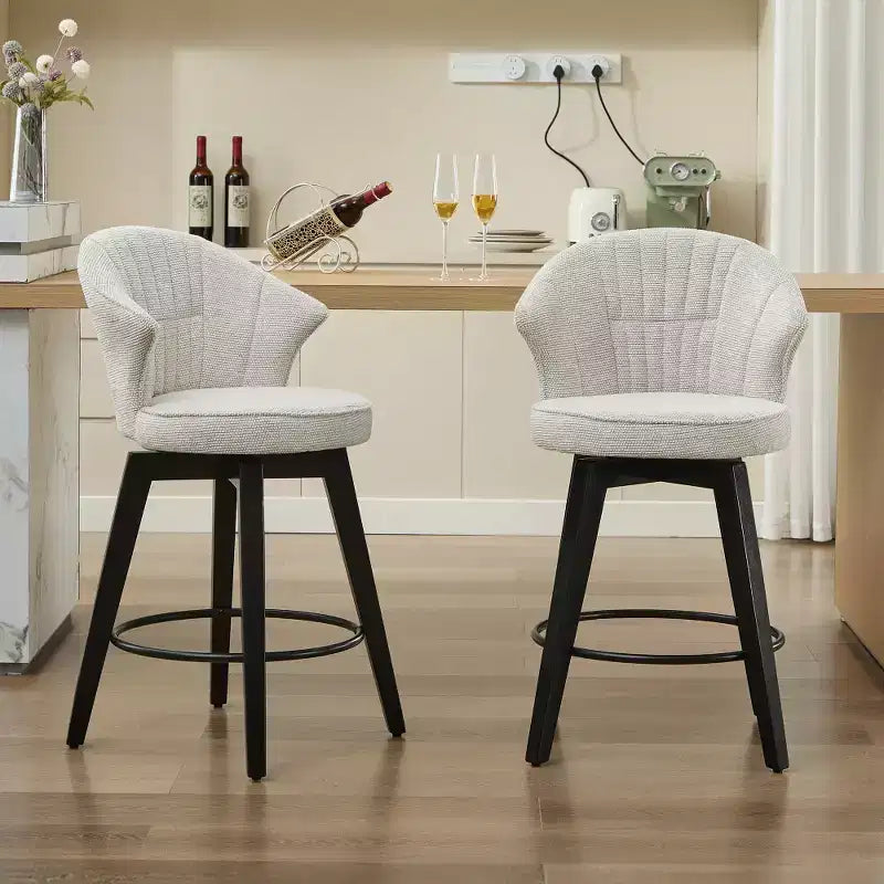 Zeus et Ruta, ensemble de 2 tabourets de bar pivotants à oreilles de 63,5 cm, avec revêtement en chenille, pieds en bois et hauteur réglable