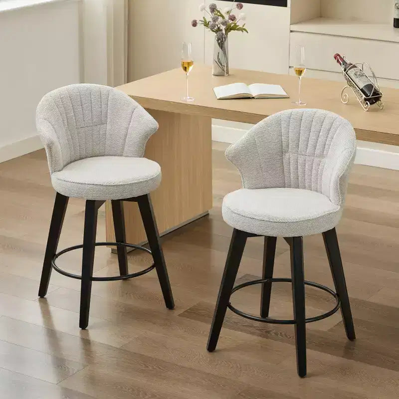 Zeus et Ruta, ensemble de 2 tabourets de bar pivotants à oreilles de 63,5 cm, avec revêtement en chenille, pieds en bois et hauteur réglable