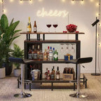 MAYEERTY Meuble de Bar d'Angle en L, Meuble de Rangement pour Alcool en Métal et MDF E1 avec 12 Supports de Verre à Vin et Repose-Pieds, Protection Bouteille en Treillis Métallique