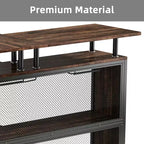 MAYEERTY Meuble de Bar d'Angle en L, Meuble de Rangement pour Alcool en Métal et MDF E1 avec 12 Supports de Verre à Vin et Repose-Pieds, Protection Bouteille en Treillis Métallique