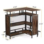 MAYEERTY Meuble de Bar d'Angle en L, Meuble de Rangement pour Alcool en Métal et MDF E1 avec 12 Supports de Verre à Vin et Repose-Pieds, Protection Bouteille en Treillis Métallique