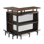 MAYEERTY Meuble de Bar d'Angle en L, Meuble de Rangement pour Alcool en Métal et MDF E1 avec 12 Supports de Verre à Vin et Repose-Pieds, Protection Bouteille en Treillis Métallique