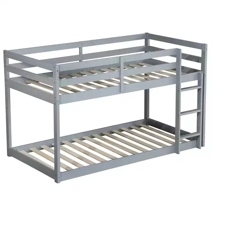 MATEERTY Lit superposé double en bois massif avec échelle, plateformes supérieure et inférieure fabriquées avec des lattes renforcées, gris
