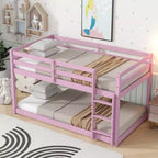 MATEERTY Lit superposé en bois massif, jumeau, avec échelle, plateformes supérieure et inférieure fabriquées avec des lattes renforcées, rose