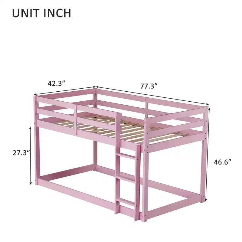 MATEERTY Lit superposé en bois massif, jumeau, avec échelle, plateformes supérieure et inférieure fabriquées avec des lattes renforcées, rose