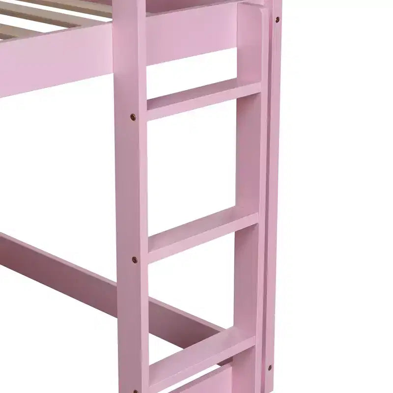 MATEERTY Lit superposé en bois massif, jumeau, avec échelle, plateformes supérieure et inférieure fabriquées avec des lattes renforcées, rose