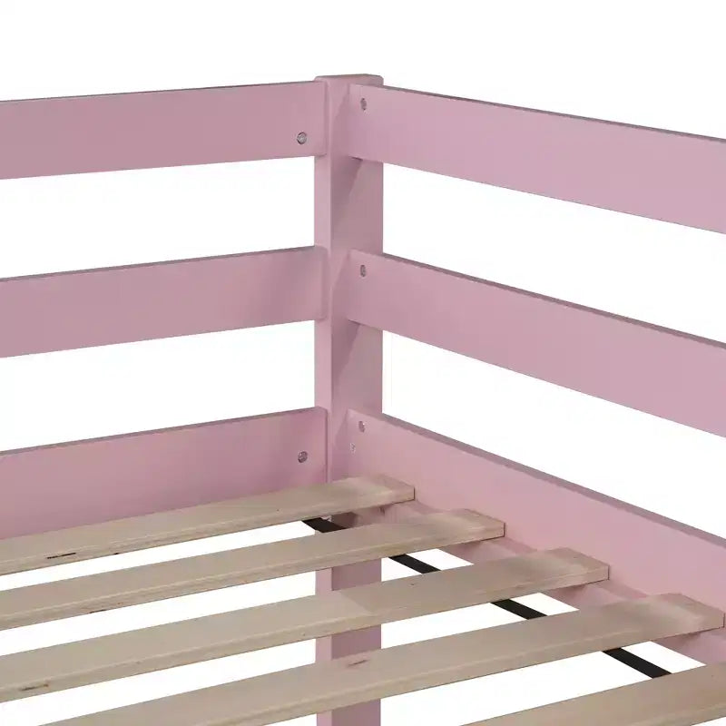 MATEERTY Lit superposé en bois massif, jumeau, avec échelle, plateformes supérieure et inférieure fabriquées avec des lattes renforcées, rose