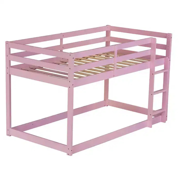 MATEERTY Lit superposé en bois massif, jumeau, avec échelle, plateformes supérieure et inférieure fabriquées avec des lattes renforcées, rose