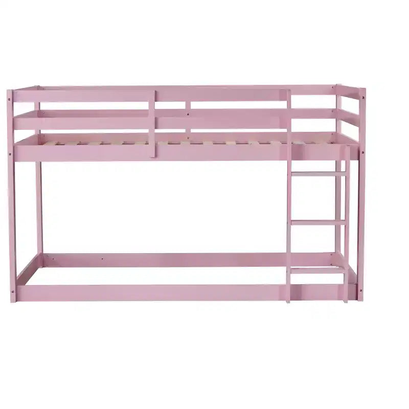 MATEERTY Lit superposé en bois massif, jumeau, avec échelle, plateformes supérieure et inférieure fabriquées avec des lattes renforcées, rose