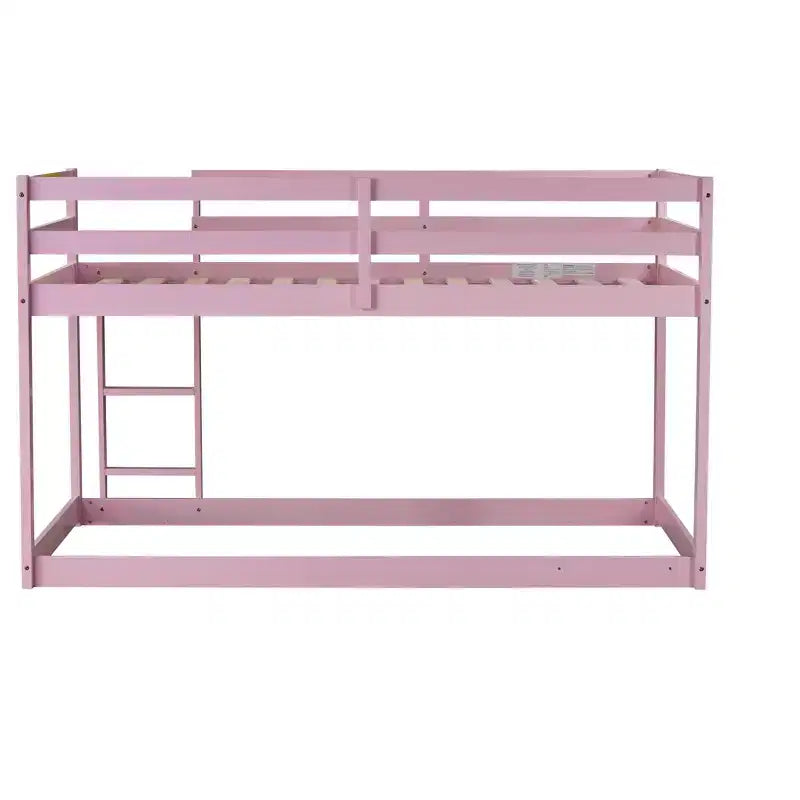 MATEERTY Lit superposé en bois massif, jumeau, avec échelle, plateformes supérieure et inférieure fabriquées avec des lattes renforcées, rose