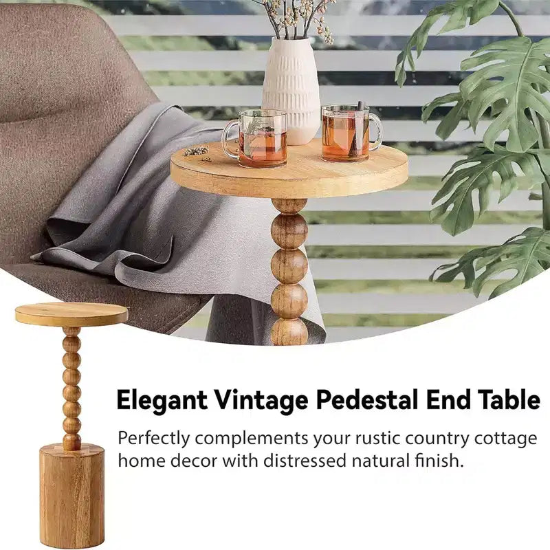Table de chevet ronde de style ferme COZAYH pour salons, chambres et petits espaces, pour poser des boissons, des plantes, des lampes ou des objets décoratifs, marron