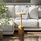 Table de chevet ronde de style ferme COZAYH pour salons, chambres et petits espaces, pour poser des boissons, des plantes, des lampes ou des objets décoratifs, marron