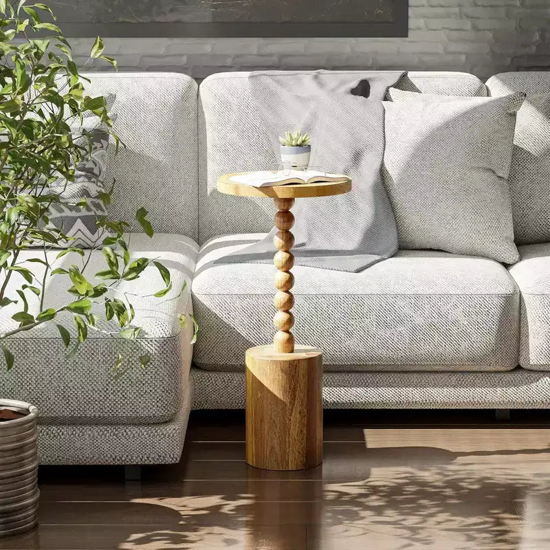Table de chevet ronde de style ferme COZAYH pour salons, chambres et petits espaces, pour poser des boissons, des plantes, des lampes ou des objets décoratifs, marron