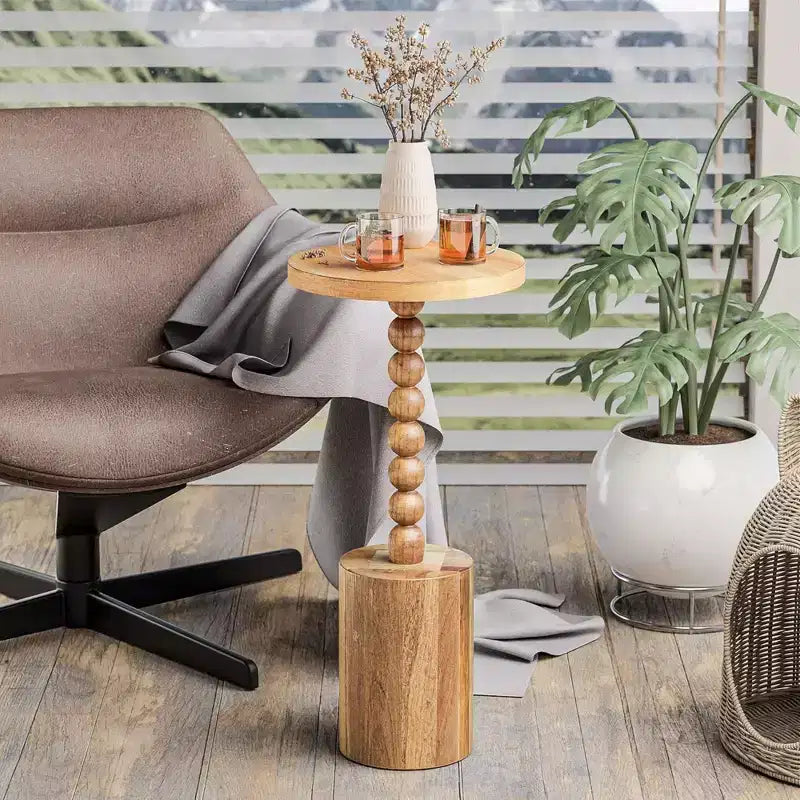 Table de chevet ronde de style ferme COZAYH pour salons, chambres et petits espaces, pour poser des boissons, des plantes, des lampes ou des objets décoratifs, marron
