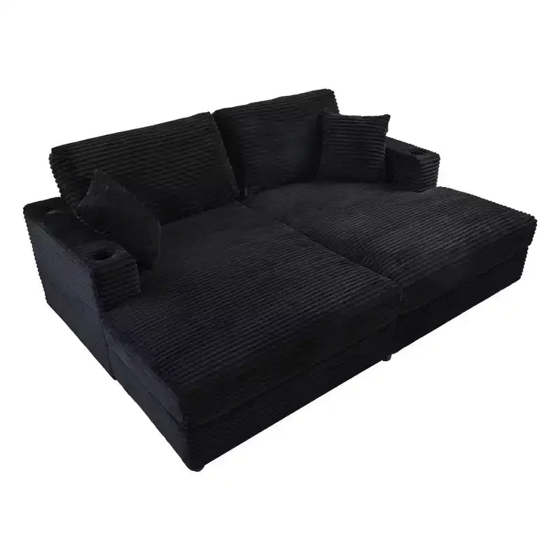 Canapé d'angle convertible 86,5 po surdimensionné avec méridienne, en velours côtelé, et deux ports USB