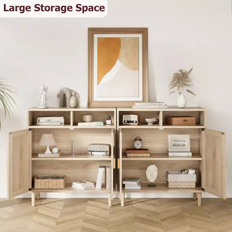 Buffets bahuts en rotin – Meuble de rangement à 2 portes avec étagère, moderne pour salle à manger, meuble de bar à café, 91,44 cm H