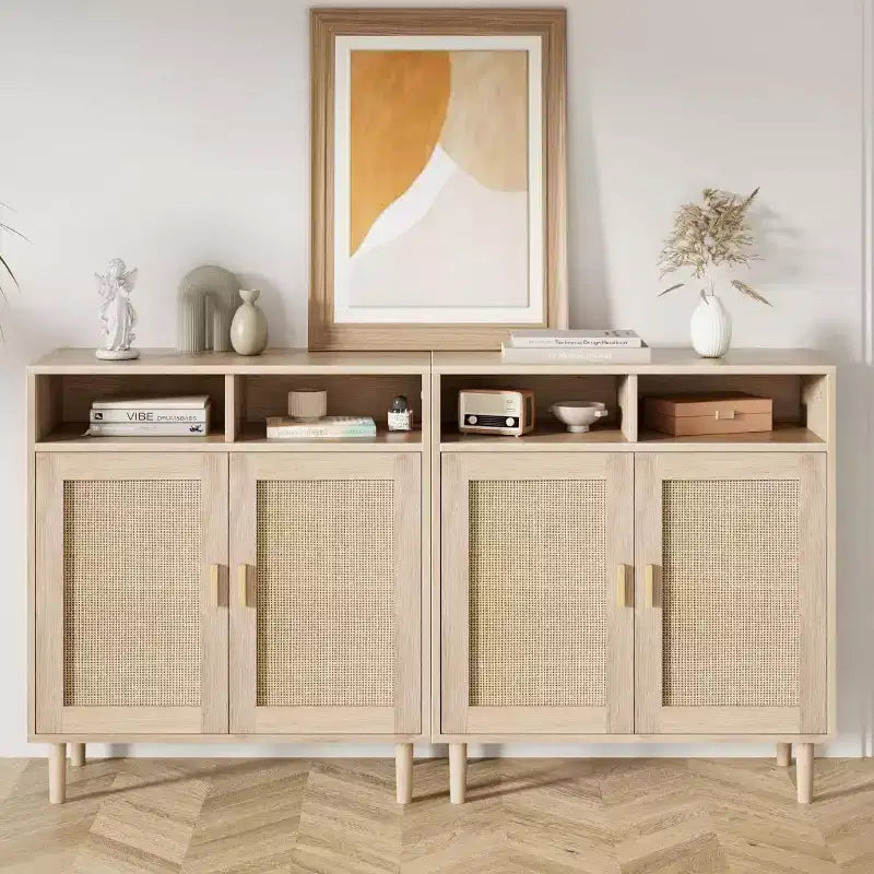 Buffets bahuts en rotin – Meuble de rangement à 2 portes avec étagère, moderne pour salle à manger, meuble de bar à café, 91,44 cm H