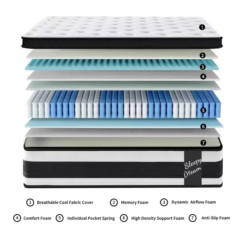 Matelas hybride à ressorts ensachés individuels en mousse à mémoire de forme Certipur-US avec housse respirante, 30,5 cm, très grand lit