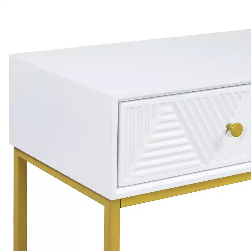 MAYEERTY Console étroite moderne avec rangement 2 tiroirs motif rayures pour salon couloir blanc