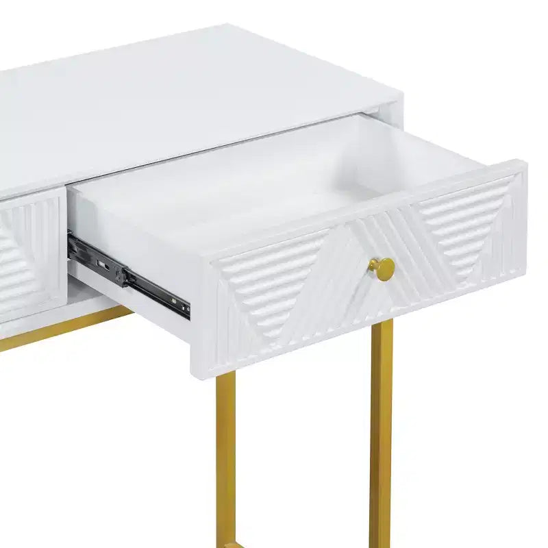 MAYEERTY Console étroite moderne avec rangement 2 tiroirs motif rayures pour salon couloir blanc