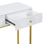 MAYEERTY Console étroite moderne avec rangement 2 tiroirs motif rayures pour salon couloir blanc