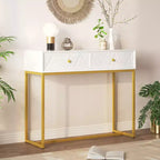 MAYEERTY Console étroite moderne avec rangement 2 tiroirs motif rayures pour salon couloir blanc