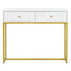 MAYEERTY Console étroite moderne avec rangement 2 tiroirs motif rayures pour salon couloir blanc