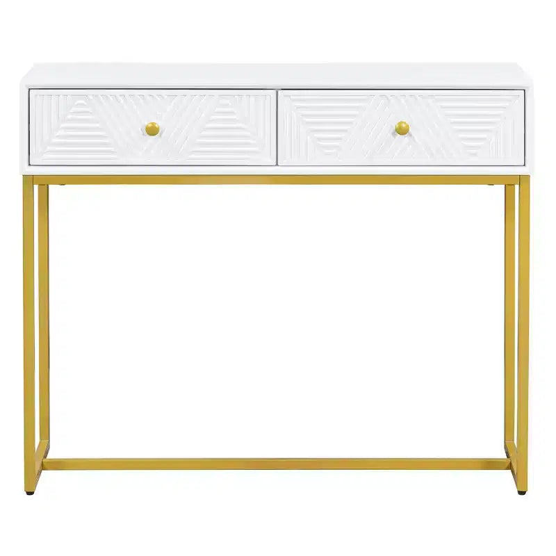 MAYEERTY Console étroite moderne avec rangement 2 tiroirs motif rayures pour salon couloir blanc