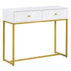 MAYEERTY Console étroite moderne avec rangement 2 tiroirs motif rayures pour salon couloir blanc