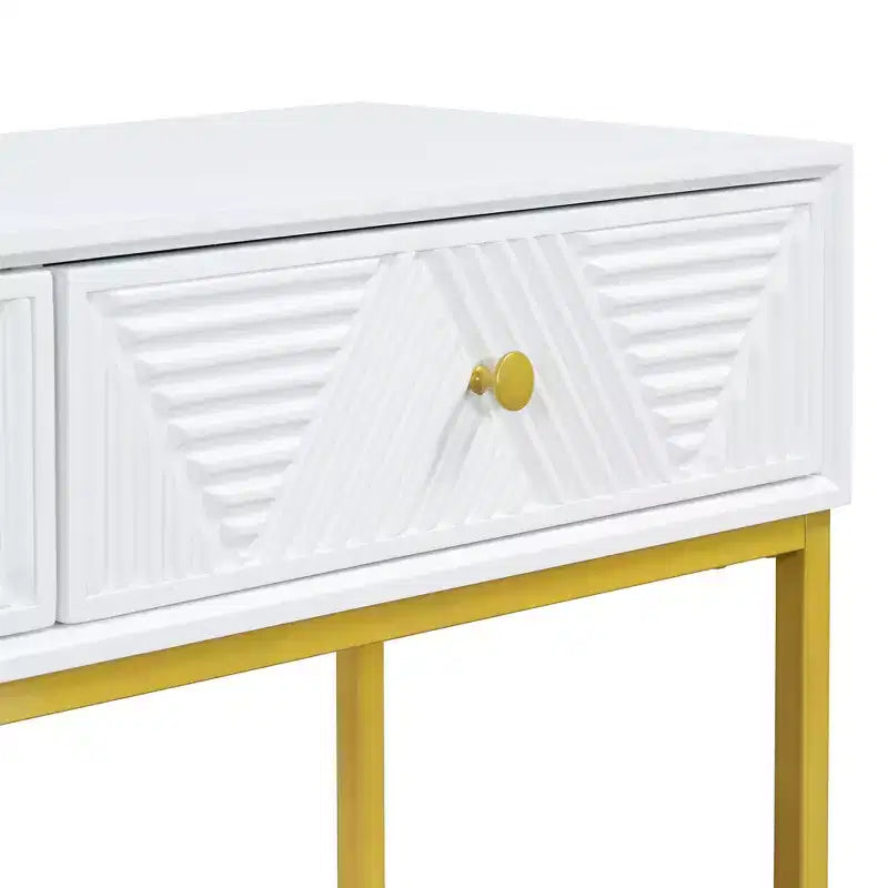 MAYEERTY Console étroite moderne avec rangement 2 tiroirs motif rayures pour salon couloir blanc