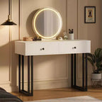 Coiffeuse avec miroir, coiffeuse de maquillage avec 2 tiroirs, 3 couleurs d'éclairage à luminosité réglable