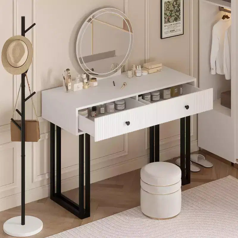Coiffeuse avec miroir, coiffeuse de maquillage avec 2 tiroirs, 3 couleurs d'éclairage à luminosité réglable